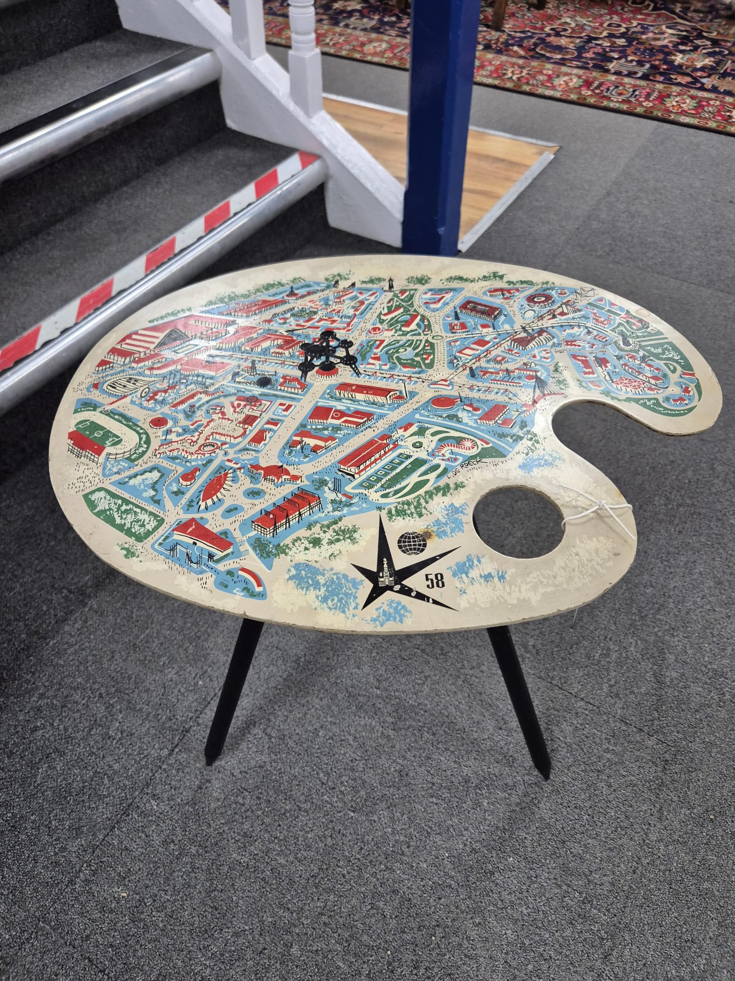 Lucien De Roeck for Bois Maru, a 1958 Brussels Expo sidetable modelled as an artists palette.